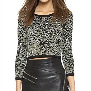 Rebecca Minkoff Black Green Animal Print Cropped Sweater